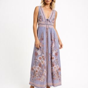 NWT CAROLINE CONSTAS Linen Blend Floral Lined Dress Large